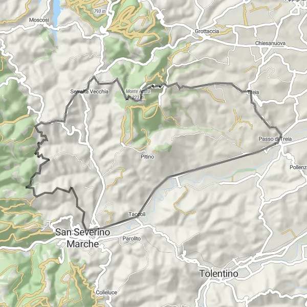 Miniatuurkaart van de fietsinspiratie "Wegavontuur door de heuvels van Marche" in Marche, Italy. Gemaakt door de Tarmacs.app fietsrouteplanner