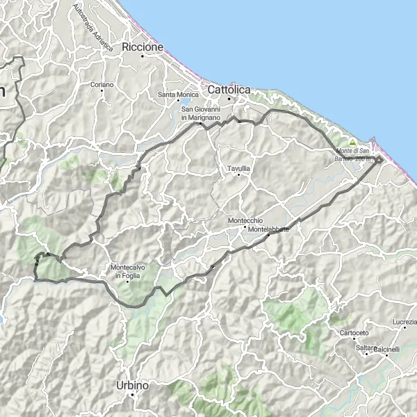 Miniatura mapy "Trasa przez Montelabbate, Tavoleto i Gradara" - trasy rowerowej w Marche, Italy. Wygenerowane przez planer tras rowerowych Tarmacs.app