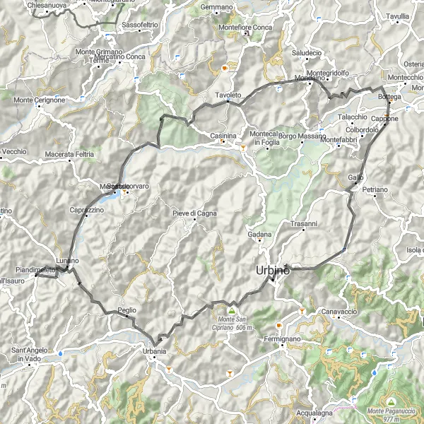 Miniatuurkaart van de fietsinspiratie "Historische landschappen en charmante stadjes op deze road route in Marche" in Marche, Italy. Gemaakt door de Tarmacs.app fietsrouteplanner