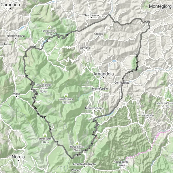 Miniatura della mappa di ispirazione al ciclismo "Cicloturismo tra Colle il Cerro e Castelluccio" nella regione di Marche, Italy. Generata da Tarmacs.app, pianificatore di rotte ciclistiche