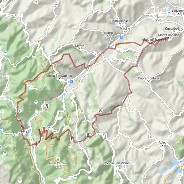 Miniatuurkaart van de fietsinspiratie "Gravel Avontuur in de Heuvels" in Marche, Italy. Gemaakt door de Tarmacs.app fietsrouteplanner