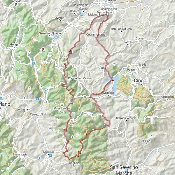 Karten-Miniaturansicht der Radinspiration "Abenteuerliche Schottertour durch Cupramontana und Chigiano" in Marche, Italy. Erstellt vom Tarmacs.app-Routenplaner für Radtouren