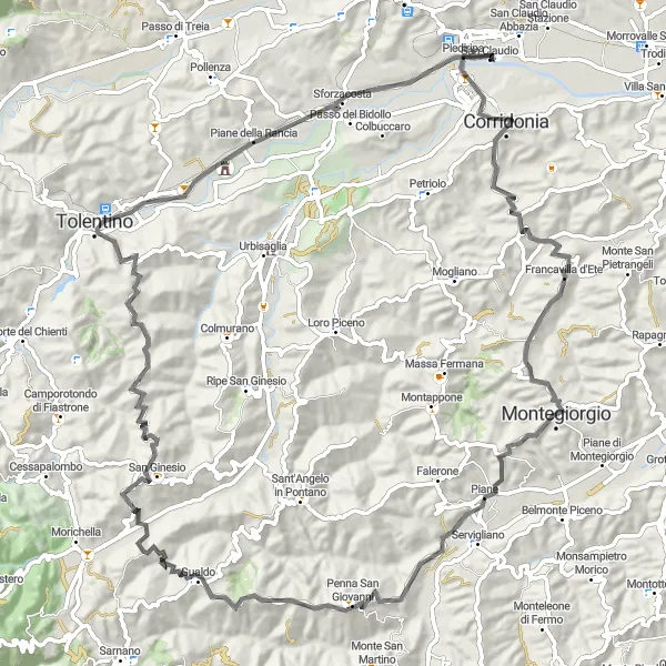 Karten-Miniaturansicht der Radinspiration "Kulturelle Entdeckungsreise durch mittelalterliche Dörfer" in Marche, Italy. Erstellt vom Tarmacs.app-Routenplaner für Radtouren