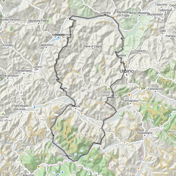 Miniatura della mappa di ispirazione al ciclismo "Giro della Valmarecchia" nella regione di Marche, Italy. Generata da Tarmacs.app, pianificatore di rotte ciclistiche