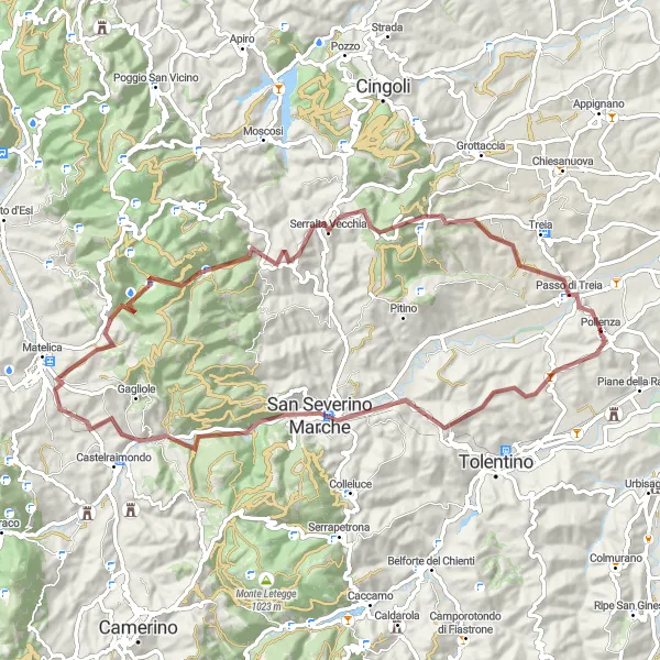 Miniatuurkaart van de fietsinspiratie "Gravel avontuur in de natuur" in Marche, Italy. Gemaakt door de Tarmacs.app fietsrouteplanner