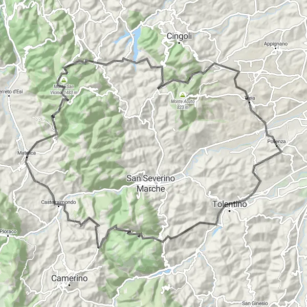 Karten-Miniaturansicht der Radinspiration "Hügelige Fahrt durch die Marken" in Marche, Italy. Erstellt vom Tarmacs.app-Routenplaner für Radtouren