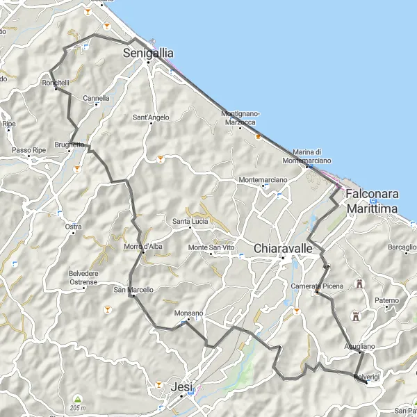 Map miniature of "Coastal Delight" cycling inspiration in Marche, Italy. Generated by Tarmacs.app cycling route planner