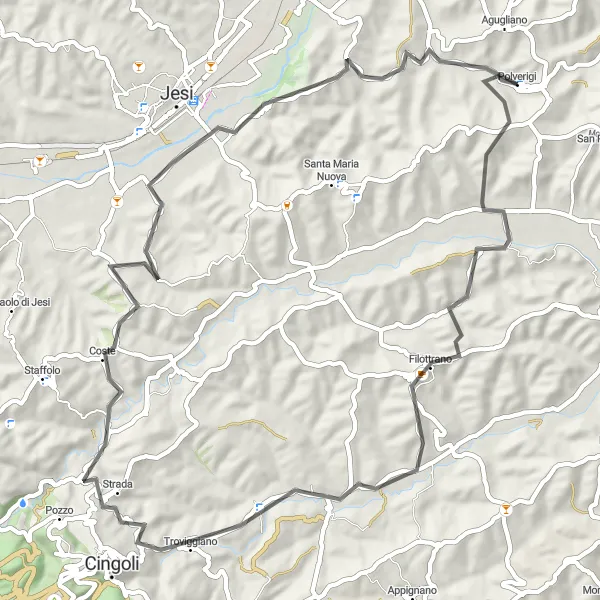 Karten-Miniaturansicht der Radinspiration "Landstraßenabenteuer von Polverigi nach Villa Nappi" in Marche, Italy. Erstellt vom Tarmacs.app-Routenplaner für Radtouren