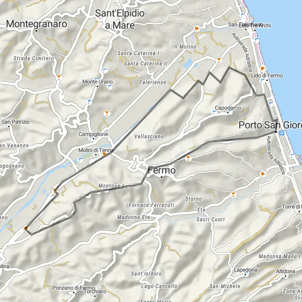 Karten-Miniaturansicht der Radinspiration "Die malerische Route entlang Molini di Tenna" in Marche, Italy. Erstellt vom Tarmacs.app-Routenplaner für Radtouren