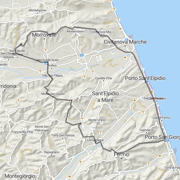 Miniatuurkaart van de fietsinspiratie "Panoramische Kustroute" in Marche, Italy. Gemaakt door de Tarmacs.app fietsrouteplanner