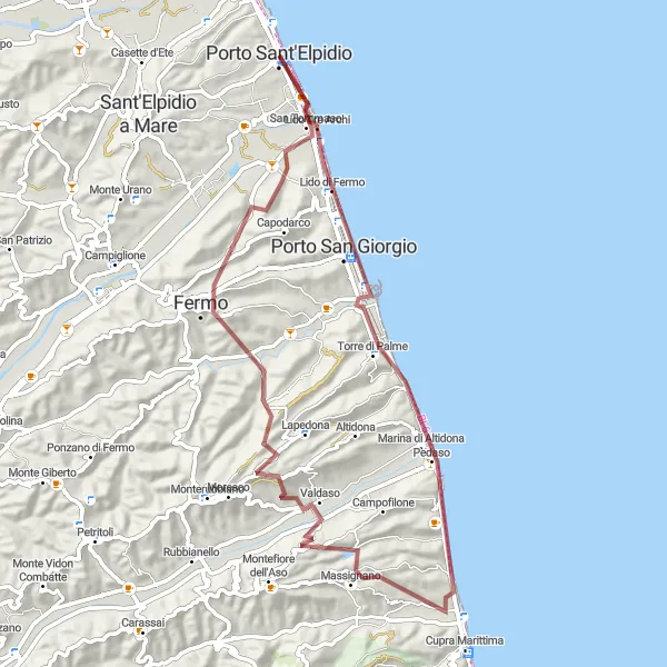 Karten-Miniaturansicht der Radinspiration "Abenteuerliche Schottertour durch malerische Landschaft" in Marche, Italy. Erstellt vom Tarmacs.app-Routenplaner für Radtouren