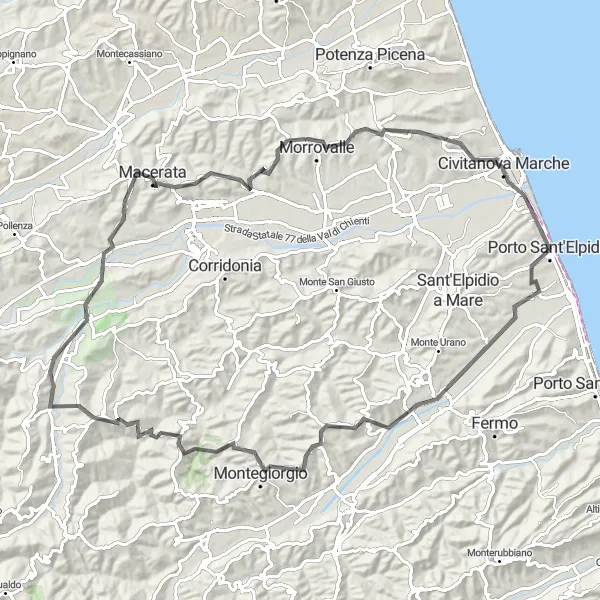 Karten-Miniaturansicht der Radinspiration "Historische Rundtour durch malerische Städte" in Marche, Italy. Erstellt vom Tarmacs.app-Routenplaner für Radtouren