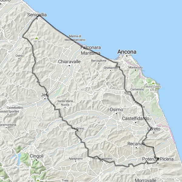 Miniatura mapy "Trasa Potenza Picena-Loreto" - trasy rowerowej w Marche, Italy. Wygenerowane przez planer tras rowerowych Tarmacs.app