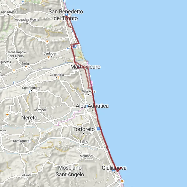 Map miniature of "Coastal Gravel Adventure" cycling inspiration in Marche, Italy. Generated by Tarmacs.app cycling route planner