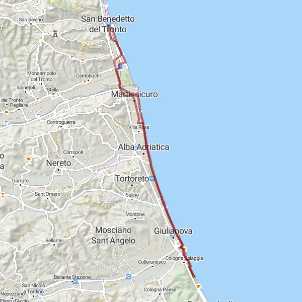 Map miniature of "Scenic Gravel Tour" cycling inspiration in Marche, Italy. Generated by Tarmacs.app cycling route planner