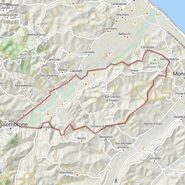 Map miniature of "San Costanzo Explorer" cycling inspiration in Marche, Italy. Generated by Tarmacs.app cycling route planner