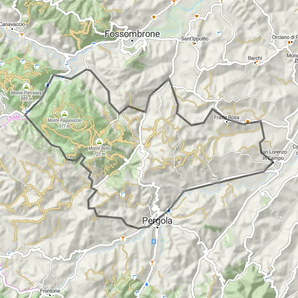 Miniatuurkaart van de fietsinspiratie "Historische bezienswaardigheden op de weg" in Marche, Italy. Gemaakt door de Tarmacs.app fietsrouteplanner