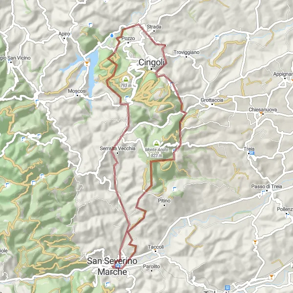 Miniatura della mappa di ispirazione al ciclismo "Sulle Tracce della Natura Marchigiana" nella regione di Marche, Italy. Generata da Tarmacs.app, pianificatore di rotte ciclistiche