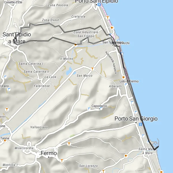 Map miniature of "Elpidiense" cycling inspiration in Marche, Italy. Generated by Tarmacs.app cycling route planner