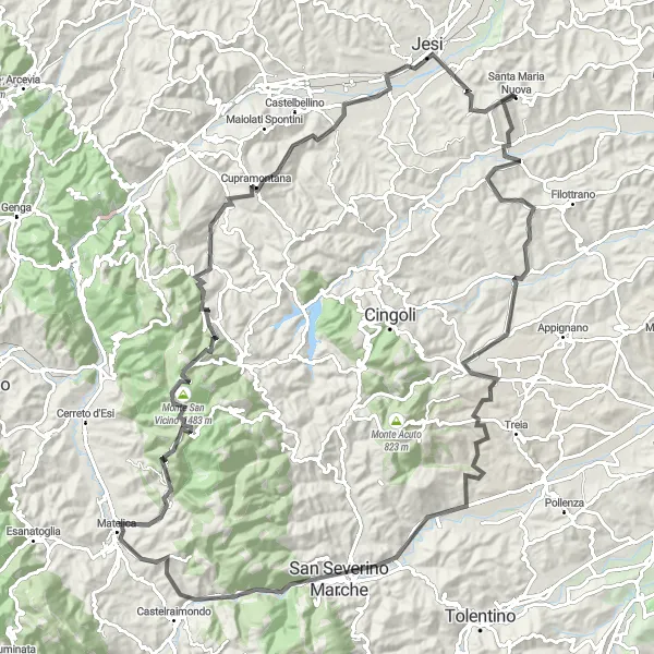 Karten-Miniaturansicht der Radinspiration "Herausfordernde Tour nach Cupramontana und Jesi" in Marche, Italy. Erstellt vom Tarmacs.app-Routenplaner für Radtouren