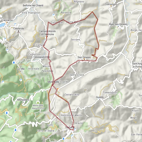 Karten-Miniaturansicht der Radinspiration "Off-Road-Abenteuer rund um Sarnano" in Marche, Italy. Erstellt vom Tarmacs.app-Routenplaner für Radtouren