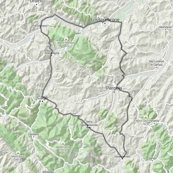 Miniature de la carte de l'inspiration cycliste "Escapade à Travers les Collines" dans la Marche, Italy. Générée par le planificateur d'itinéraire cycliste Tarmacs.app