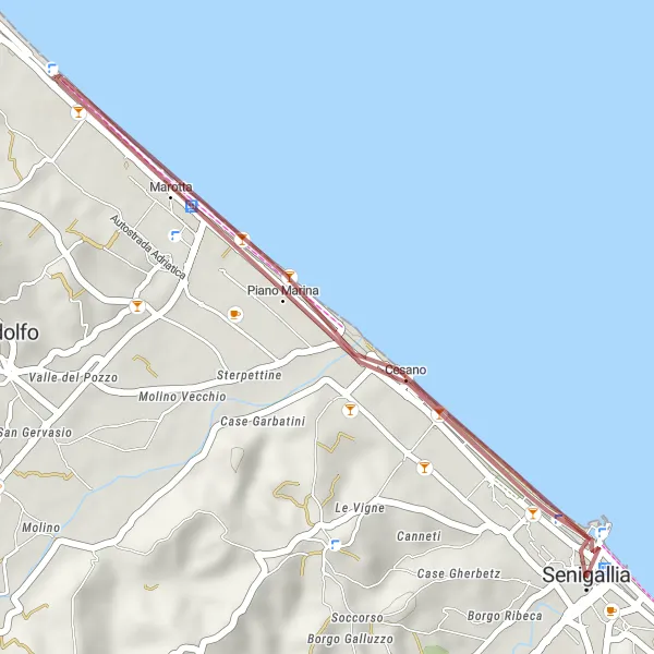Miniatura mapy "Przejażdżka po okolicach Senigallii na rowerze gravelowym" - trasy rowerowej w Marche, Italy. Wygenerowane przez planer tras rowerowych Tarmacs.app