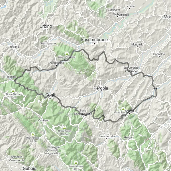 Miniature de la carte de l'inspiration cycliste "Arcevia-Cagli Circuit" dans la Marche, Italy. Générée par le planificateur d'itinéraire cycliste Tarmacs.app