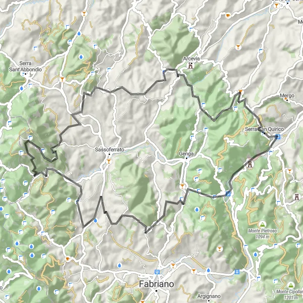 Miniatura della mappa di ispirazione al ciclismo "Esplorazione tra Monte Frasassi e Monte Strega" nella regione di Marche, Italy. Generata da Tarmacs.app, pianificatore di rotte ciclistiche