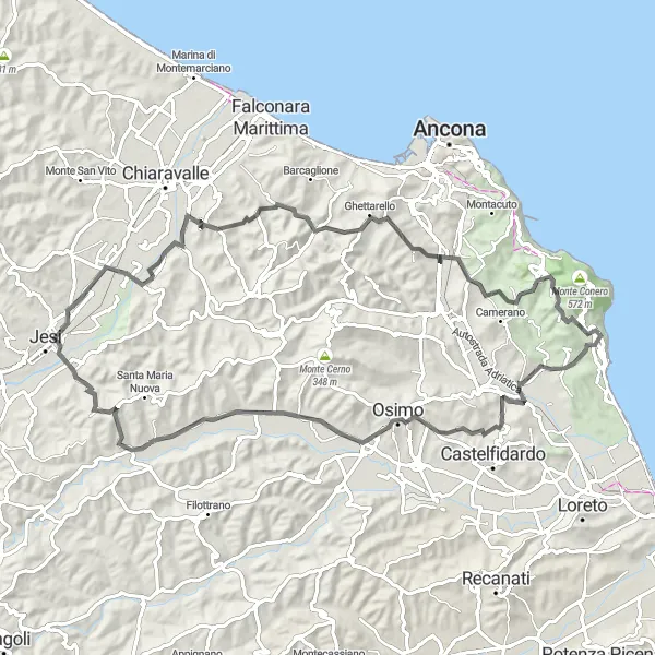 Miniatuurkaart van de fietsinspiratie "Gòmero en Monte Larciano Route" in Marche, Italy. Gemaakt door de Tarmacs.app fietsrouteplanner