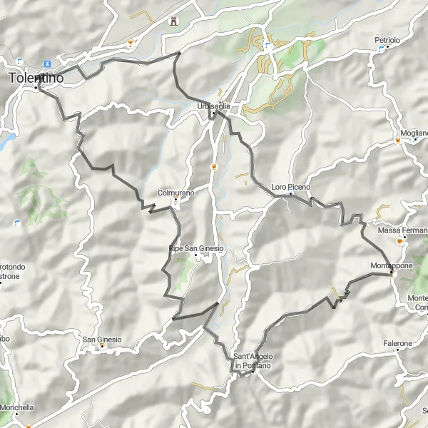 Miniatura della mappa di ispirazione al ciclismo "Avventura in Bicicletta tra i Borghi Medievali Marchigiani" nella regione di Marche, Italy. Generata da Tarmacs.app, pianificatore di rotte ciclistiche