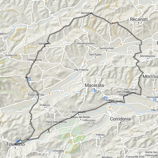 Miniatura della mappa di ispirazione al ciclismo "Strada dei Colli" nella regione di Marche, Italy. Generata da Tarmacs.app, pianificatore di rotte ciclistiche