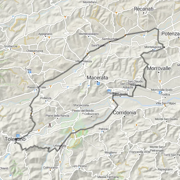 Miniatura della mappa di ispirazione al ciclismo "Scoperta dei Tesori Marchigiani in Bicicletta" nella regione di Marche, Italy. Generata da Tarmacs.app, pianificatore di rotte ciclistiche