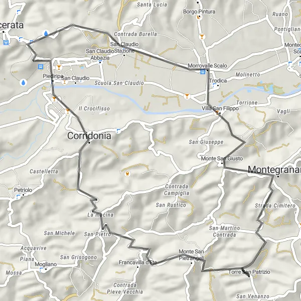 Miniatuurkaart van de fietsinspiratie "Fietsroute van Torre San Patrizio naar Corridonia" in Marche, Italy. Gemaakt door de Tarmacs.app fietsrouteplanner