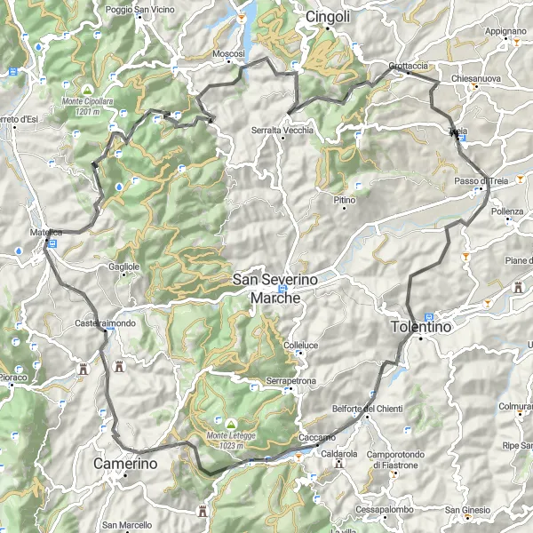 Miniature de la carte de l'inspiration cycliste "Le Tour des Sommets de Marche" dans la Marche, Italy. Générée par le planificateur d'itinéraire cycliste Tarmacs.app