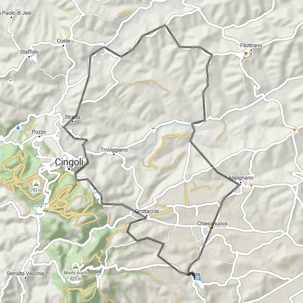 Miniatura mapy "Podróż przez Wiejskie Krajobrazy Marche" - trasy rowerowej w Marche, Italy. Wygenerowane przez planer tras rowerowych Tarmacs.app