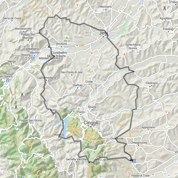 Map miniature of "Mountain Challenge" cycling inspiration in Marche, Italy. Generated by Tarmacs.app cycling route planner