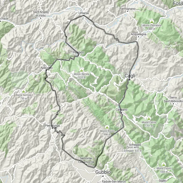 Miniatura della mappa di ispirazione al ciclismo "Panoramica delle Montagne" nella regione di Marche, Italy. Generata da Tarmacs.app, pianificatore di rotte ciclistiche