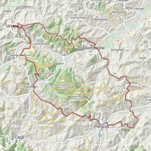 Miniatura mapy "Odkrywanie naturalnego piękna Marchii na szlaku gravelowym" - trasy rowerowej w Marche, Italy. Wygenerowane przez planer tras rowerowych Tarmacs.app