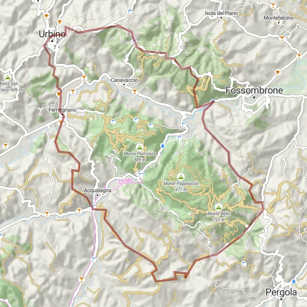 Miniatura della mappa di ispirazione al ciclismo "The charm of the Montefeltro landscape" nella regione di Marche, Italy. Generata da Tarmacs.app, pianificatore di rotte ciclistiche