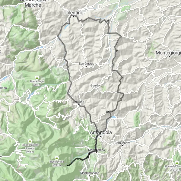 Karten-Miniaturansicht der Radinspiration "Urbisaglia - Rundfahrroute über Sant'Angelo in Pontano und Montefortino" in Marche, Italy. Erstellt vom Tarmacs.app-Routenplaner für Radtouren