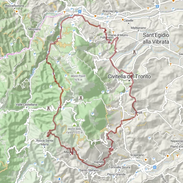 Map miniature of "Villa Pigna Gravel Loop" cycling inspiration in Marche, Italy. Generated by Tarmacs.app cycling route planner