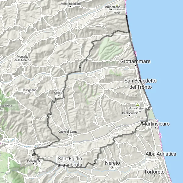 Miniatura mapy "Trasa Szosowa do Faro di San Benedetto" - trasy rowerowej w Marche, Italy. Wygenerowane przez planer tras rowerowych Tarmacs.app