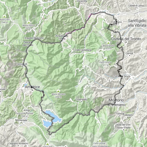 Miniatuurkaart van de fietsinspiratie "Epische tocht naar Amatrice" in Marche, Italy. Gemaakt door de Tarmacs.app fietsrouteplanner