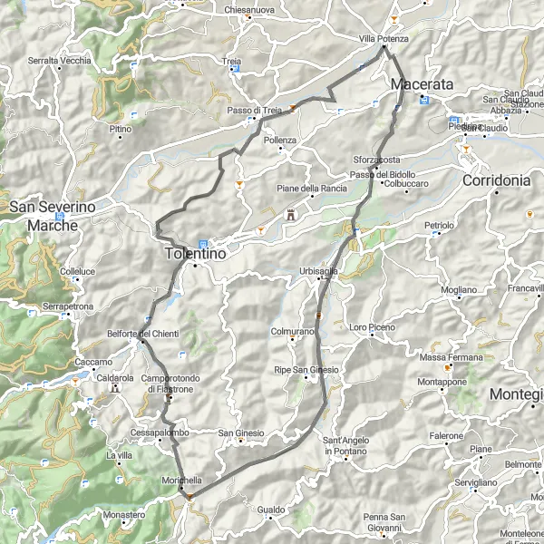 Karten-Miniaturansicht der Radinspiration "Radtour zu den römischen Ruinen von Urbis Salvia" in Marche, Italy. Erstellt vom Tarmacs.app-Routenplaner für Radtouren