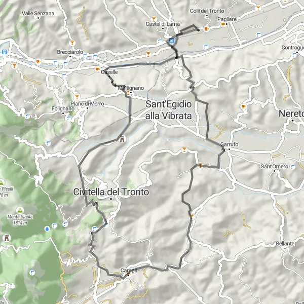 Miniatuurkaart van de fietsinspiratie "Rustige tocht door pittoreske dorpjes en landschappen" in Marche, Italy. Gemaakt door de Tarmacs.app fietsrouteplanner