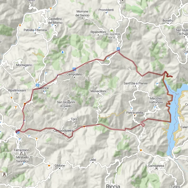 Map miniature of "Gravel Adventure to Colle San Vito" cycling inspiration in Molise, Italy. Generated by Tarmacs.app cycling route planner