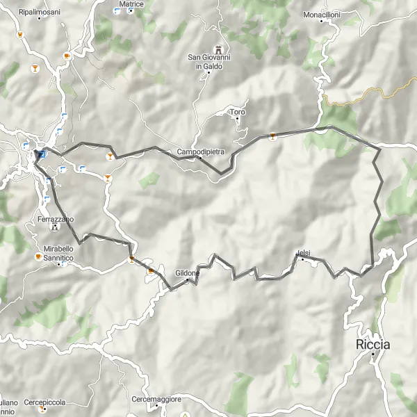 Map miniature of "Monte Verdone Loop" cycling inspiration in Molise, Italy. Generated by Tarmacs.app cycling route planner