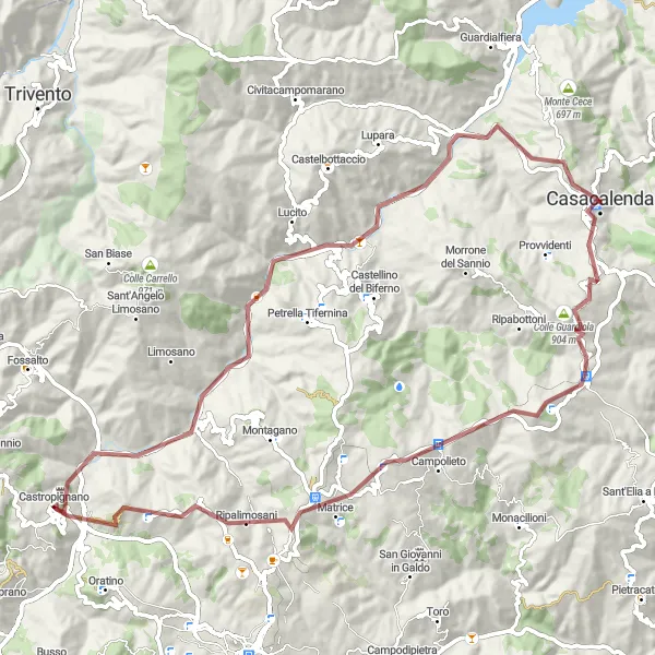 Map miniature of "Challenging Gravel Adventure in Molise" cycling inspiration in Molise, Italy. Generated by Tarmacs.app cycling route planner