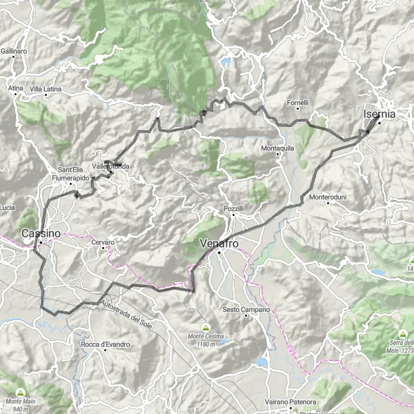 Map miniature of "The Heritage Route" cycling inspiration in Molise, Italy. Generated by Tarmacs.app cycling route planner